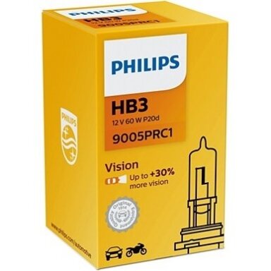 HB3 / 9005 1vnt. Philips Vison +30% 12v 65w 9005PRC1 halogeninė lemputė HB3 / 9005 1vnt. Philips Vison +30% 12v 65w 9005PRC1 halogeninė lemputė