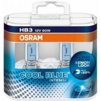 HB3 / 9005 2vnt. OSRAM COOL BLUE INTENSE 4200K, +20% šviesos, 9005CBI, 4008321660282 halogeninės lemputės 3