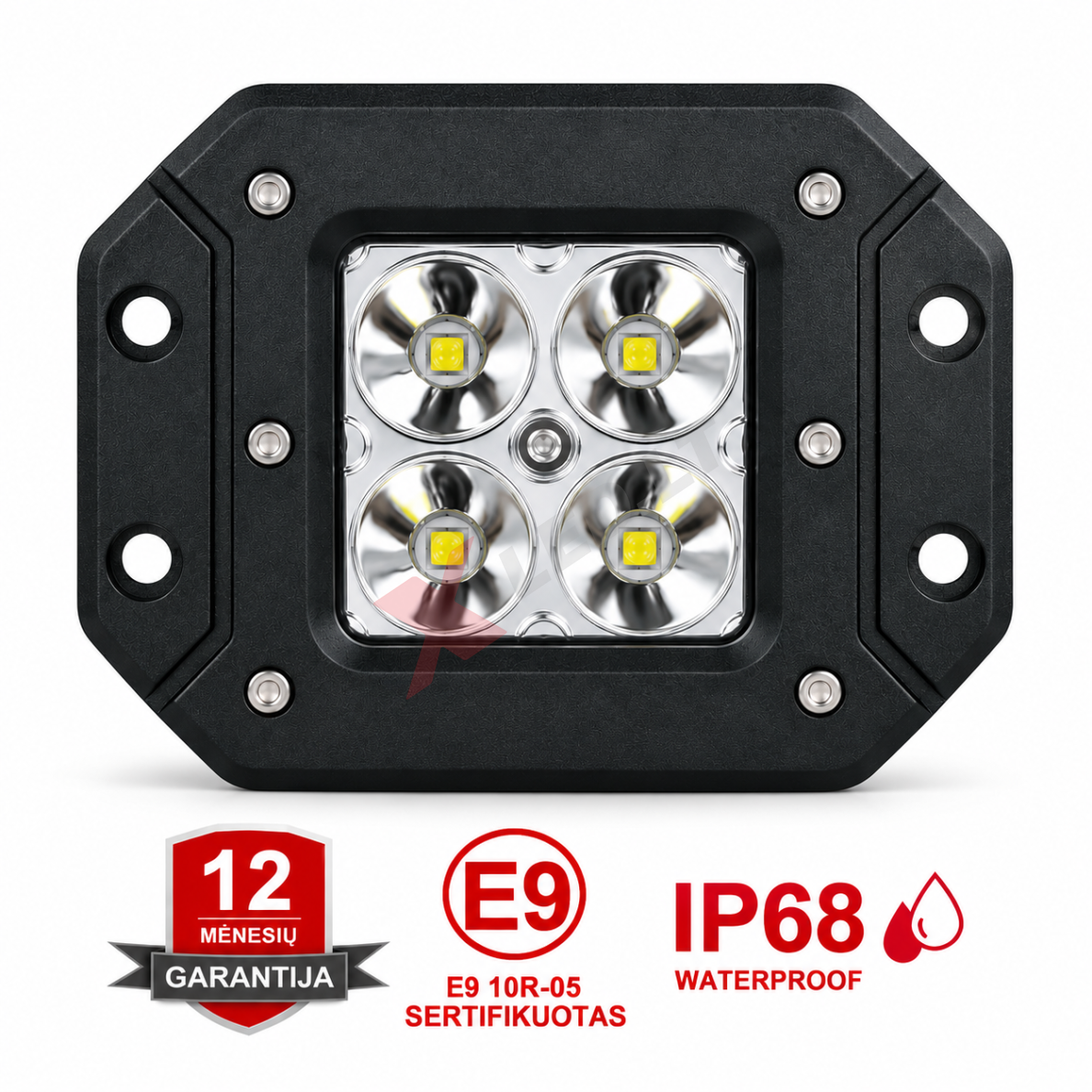 Įleidžiamas MINI LED žibintas plataus švietimo 20W, 10-30V, 4 LED, EMC