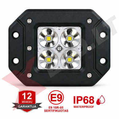 Įleidžiamas MINI LED žibintas plataus švietimo 20W, 10-30V, 4 LED, EMC
