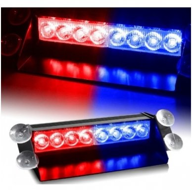 Įspėjamasis LED BAR raudonas - mėlynas švyturėlis tvirtinamas prie stiklo 1