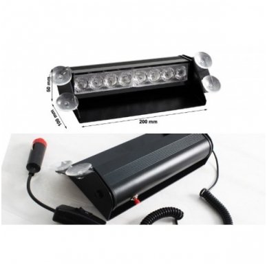 Įspėjamasis LED BAR raudonas - mėlynas švyturėlis tvirtinamas prie stiklo 8 Įspėjamasis LED BAR raudonas - mėlynas švyturėlis tvirtinamas prie stiklo 8