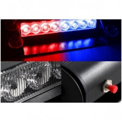 Įspėjamasis LED BAR raudonas - mėlynas švyturėlis tvirtinamas prie stiklo 6 Įspėjamasis LED BAR raudonas - mėlynas švyturėlis tvirtinamas prie stiklo 6
