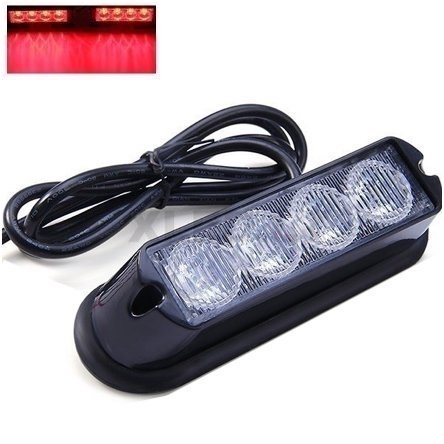 Įspėjamasis galingas 4 LED švyturėlis - raudonas 12V-24V Įspėjamasis galingas 4 LED švyturėlis - raudonas 12V-24V