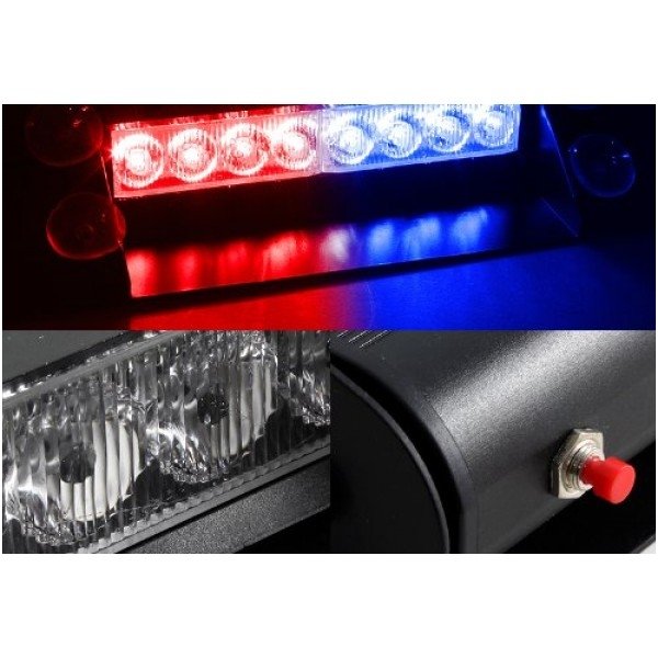 Įspėjamasis LED BAR raudonas - mėlynas švyturėlis tvirtinamas prie stiklo 6