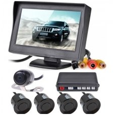 Kameros ir LCD monitoriaus parkavimosi sistema 4-ių juodų jutiklių "EAGLE", garsinis Bi-Bii signalas
