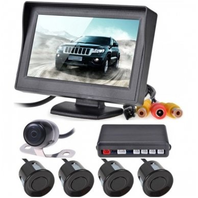 Kameros ir LCD monitoriaus parkavimosi sistema 4-ių juodų jutiklių "EAGLE", garsinis Bi-Bii signalas Kameros ir LCD monitoriaus parkavimosi sistema 4-ių juodų jutiklių "EAGLE", garsinis Bi-Bii signalas