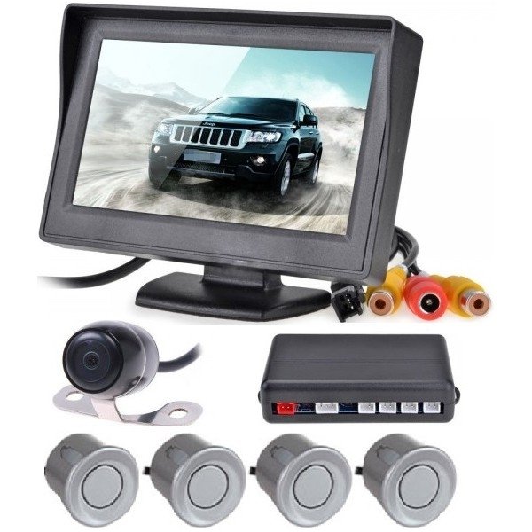 Kameros ir LCD monitoriaus parkavimosi sistema 4-ių pilkų jutiklių "EAGLE", garsinis Bi-Bii signalas Kameros ir LCD monitoriaus parkavimosi sistema 4-ių pilkų jutiklių "EAGLE", garsinis Bi-Bii signalas
