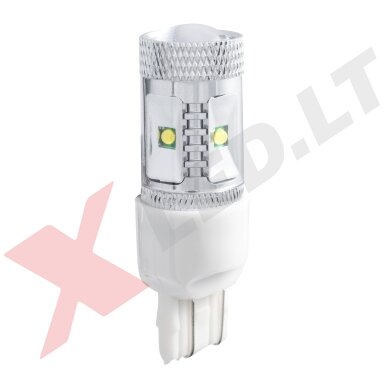 LED W21/5W / T20 / 7443 - 9w, 6 CREE LED balta keturių kontaktų lemputė