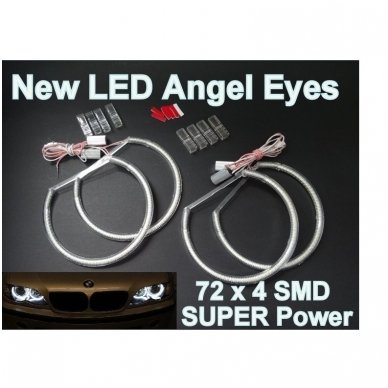 LED 72 SMD Angel Eyes balti šviesos žiedai BMW E46 coupe su lešiu FACELIFT 2003+ 2