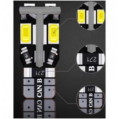 LED CAN BUS lemputė T10 / W5W - 10 LED balta 5 LED CAN BUS lemputė T10 / W5W - 10 LED balta 5