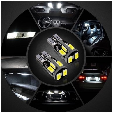 LED CAN BUS lemputė T10 / W5W - 10 LED balta 6 LED CAN BUS lemputė T10 / W5W - 10 LED balta 6