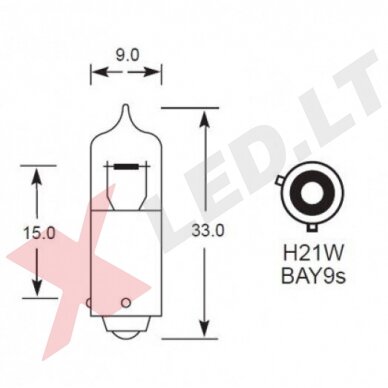 LED lemputė BAY9s | H21W | HY21W - 5W, 5 CREE LED su lęšiu geltona 1