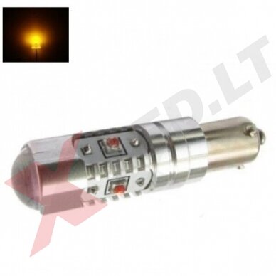 LED lemputė BAY9s | H21W | HY21W - 5W, 5 CREE LED su lęšiu geltona