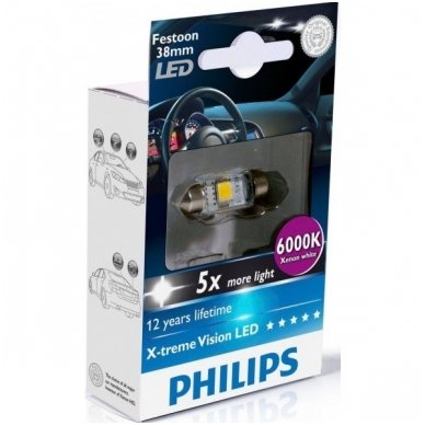 LED lemputė C5W / F10 1vnt. PHILIPS X- tremeVision LED, 38mm 6000K 128596000KX1