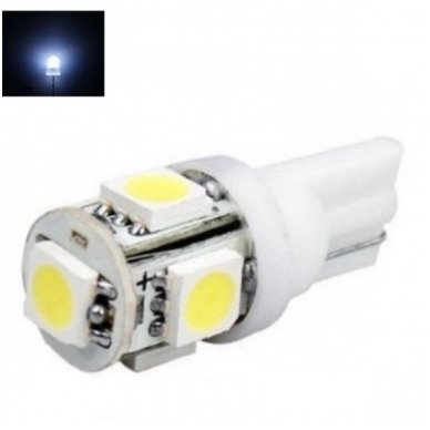 LED lemputė T10 / W5W / 12V - 5 LED balta LED lemputė T10 / W5W / 12V - 5 LED balta
