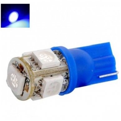 Led lemputė T10 / W5W / 12V - 5 LED mėlyna
