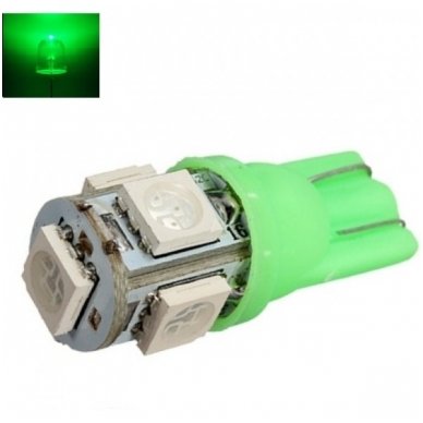 Led lemputė T10 / W5W / 12V - 5 LED žalia Led lemputė T10 / W5W / 12V - 5 LED žalia