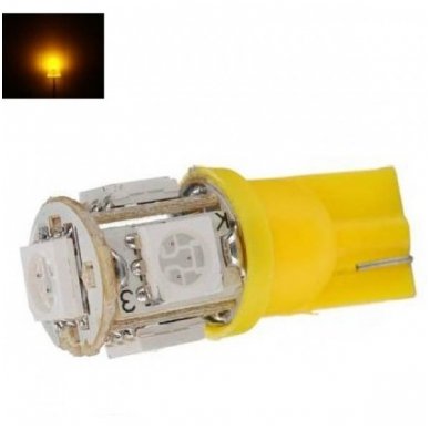 Led lemputė T10 / W5W / WY5W / 12V - 5 LED geltona Led lemputė T10 / W5W / WY5W / 12V - 5 LED geltona