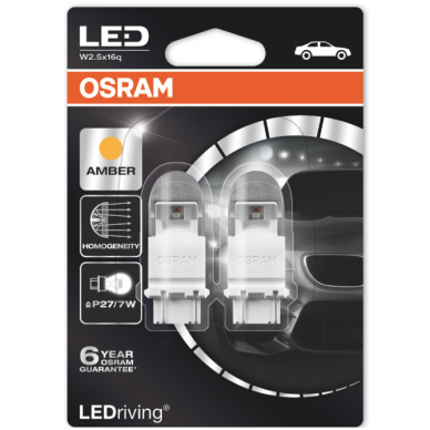 LED lemputės P27/7W OSRAM AMBER PREMIUM 12V 2W, 3557YE-02B, 4052899368064