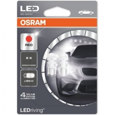 Led lemputės W5W/T10 OSRAM RED LED 12V 1W, 2880R-02B, 4052899359338