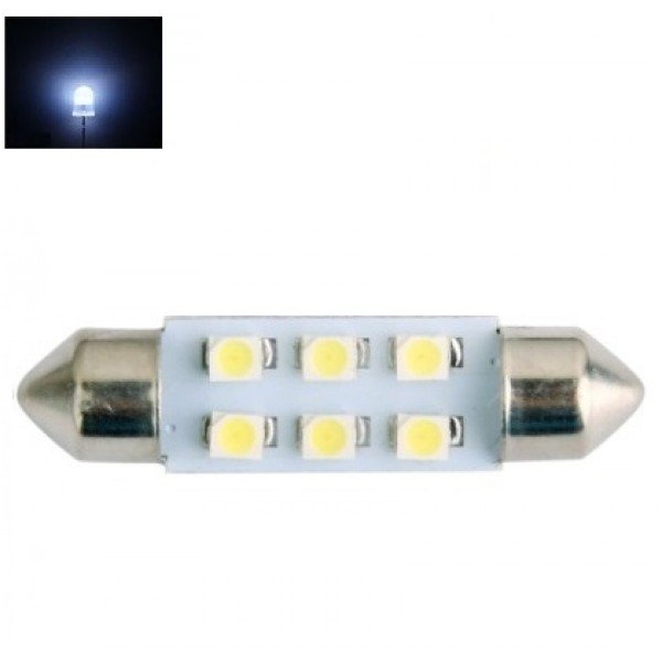 Led F10 / c5w 42mm - 6 led 12v 3528 SMD lemputė automobilio numerio, salono apšvietimui Led F10 / c5w 42mm - 6 led 12v 3528 SMD lemputė automobilio numerio, salono apšvietimui