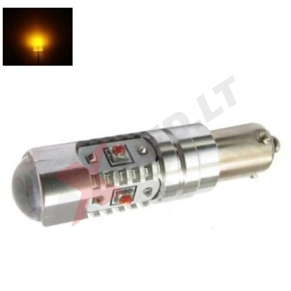 LED lemputė BAY9s | H21W | HY21W - 5W, 5 CREE LED su lęšiu geltona LED lemputė BAY9s | H21W | HY21W - 5W, 5 CREE LED su lęšiu geltona