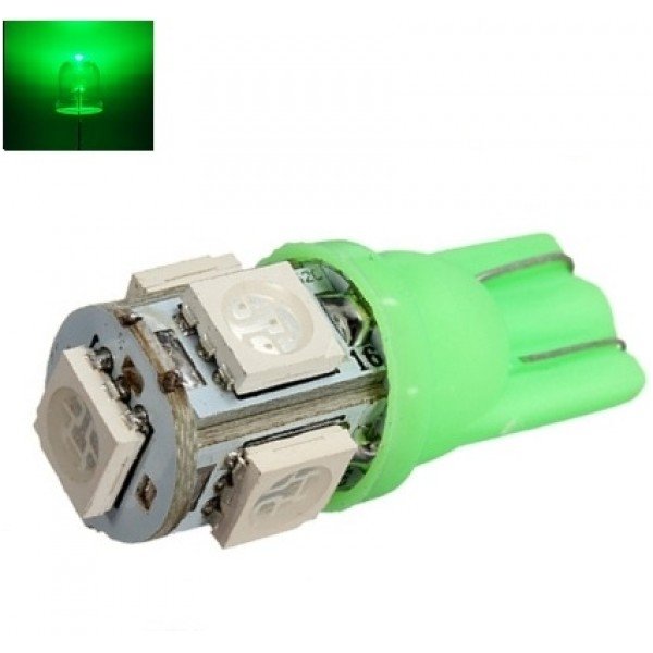 Led lemputė T10 / W5W / 12V - 5 LED žalia Led lemputė T10 / W5W / 12V - 5 LED žalia