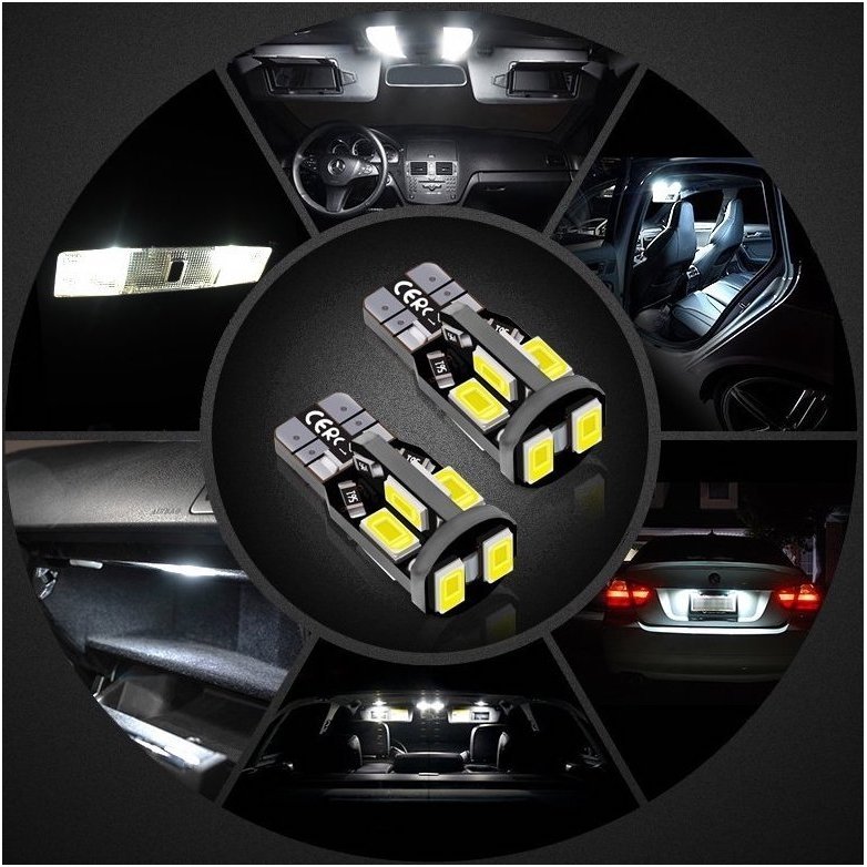 LED CAN BUS lemputė T10 / W5W - 10 LED balta 6