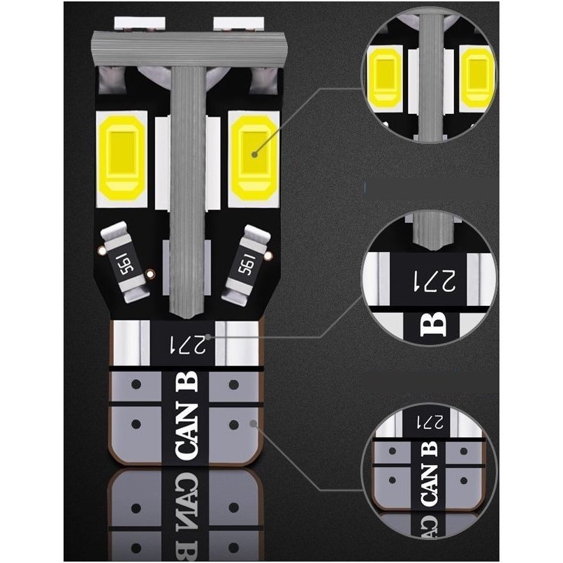 LED CAN BUS lemputė T10 / W5W - 10 LED balta 5 LED CAN BUS lemputė T10 / W5W - 10 LED balta 5