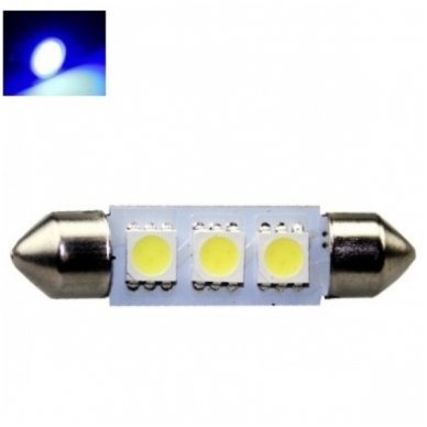 Mėlyna led F10 / c5w 39mm, 3 led lemputė automobilio numerio, salono apšvietimui Mėlyna led F10 / c5w 39mm, 3 led lemputė automobilio numerio, salono apšvietimui