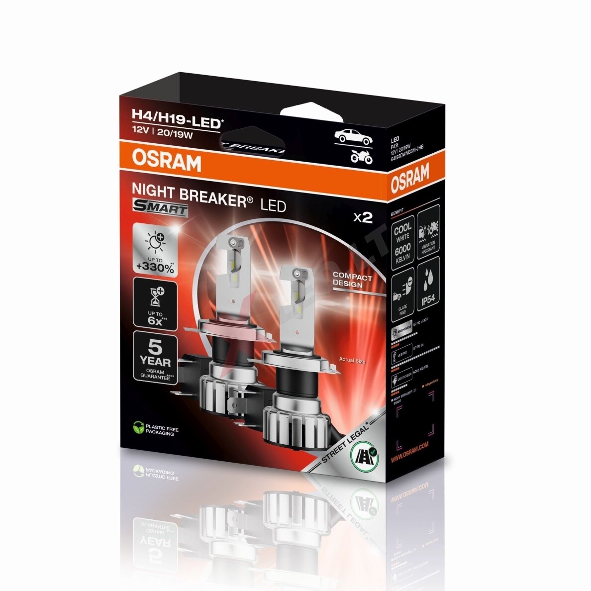 Osram NIGHT BREAKER SMART H4 / H19 +330% LED lempučių komplektas 64193DWNBSM-2HB| Legalios keliuose* Osram NIGHT BREAKER SMART H4 / H19 +330% LED lempučių komplektas 64193DWNBSM-2HB| Legalios keliuose*