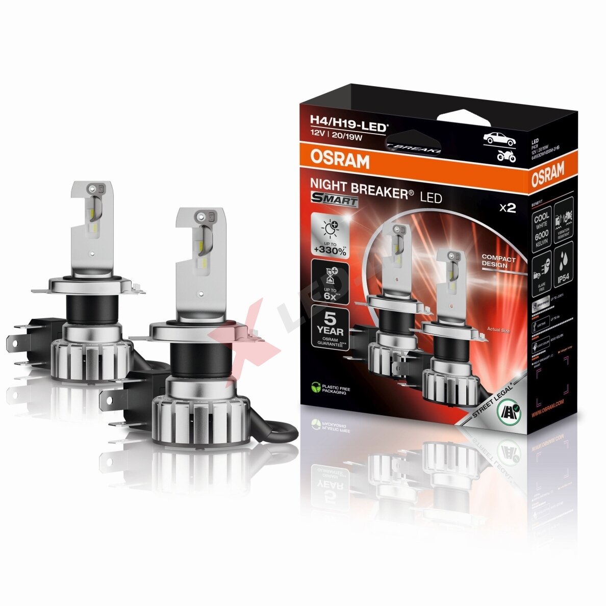 Osram NIGHT BREAKER SMART H4 / H19 +330% LED lempučių komplektas 64193DWNBSM-2HB| Legalios keliuose* 2 Osram NIGHT BREAKER SMART H4 / H19 +330% LED lempučių komplektas 64193DWNBSM-2HB| Legalios keliuose* 2