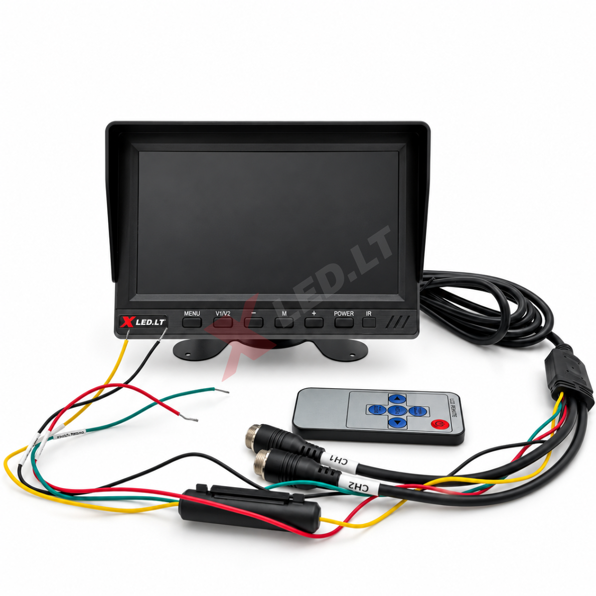 Parkavimo monitorius AHD 1080P DVR micro SD 7 colių 2 kanalai 4PIN 12V/24V 1