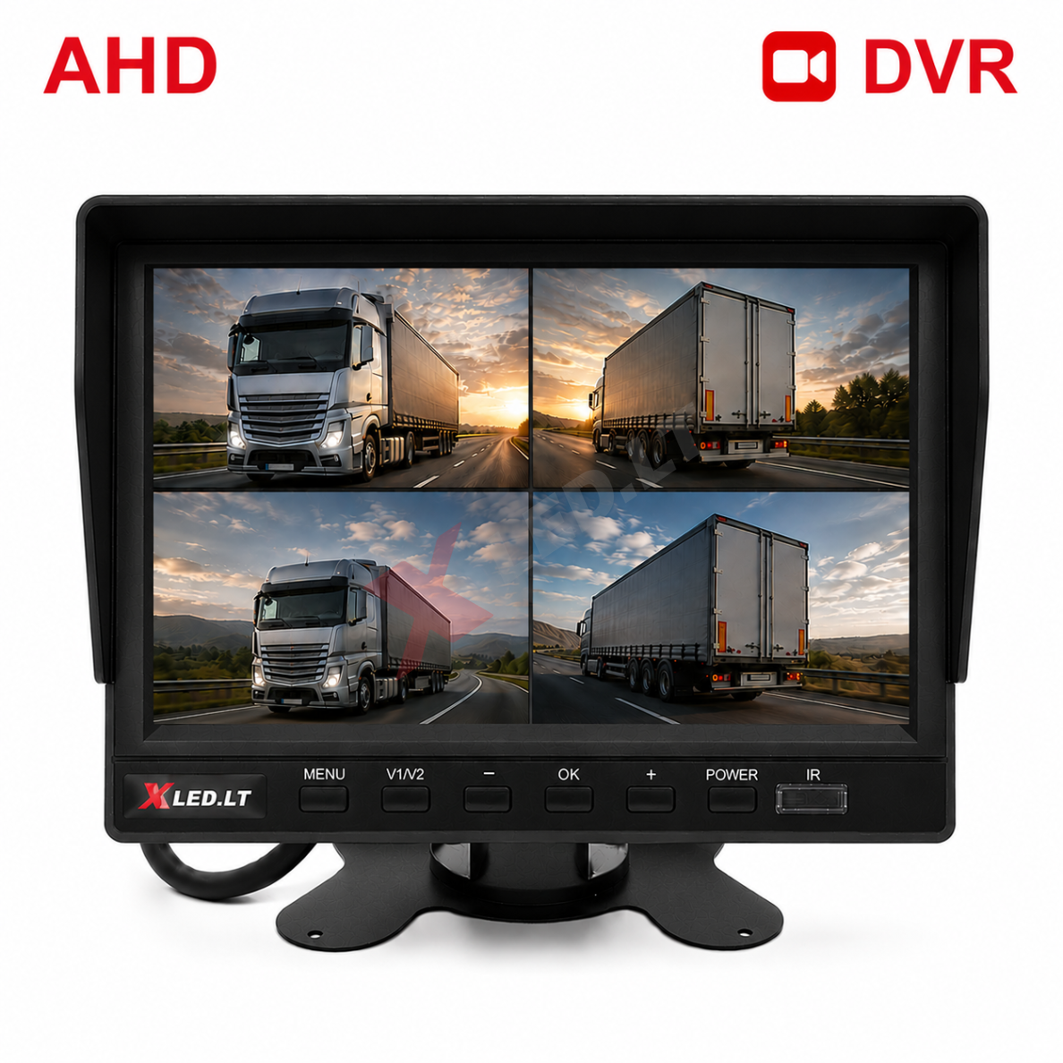 Parkavimo monitorius AHD 1080P DVR micro SD 7 colių 4 kanalai 4PIN 12V/24V