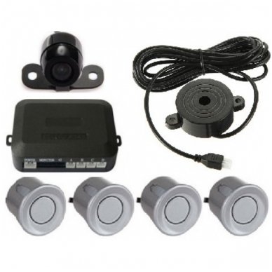 Parkavimo kameros 4.3" LCD išvažiuojančio monitoriaus 4-ių pilkos spalvos jutiklių "EAGLE" sistema 4 Parkavimo kameros 4.3" LCD išvažiuojančio monitoriaus 4-ių pilkos spalvos jutiklių "EAGLE" sistema 4