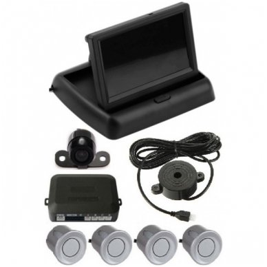 Parkavimo kameros 4.3" LCD išvažiuojančio monitoriaus 4-ių pilkos spalvos jutiklių "EAGLE" sistema Parkavimo kameros 4.3" LCD išvažiuojančio monitoriaus 4-ių pilkos spalvos jutiklių "EAGLE" sistema