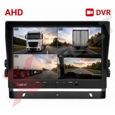 Parkavimo monitorius AHD 1080P DVR micro SD 10.1 colių 4 kanalai 4PIN 12V/24V
