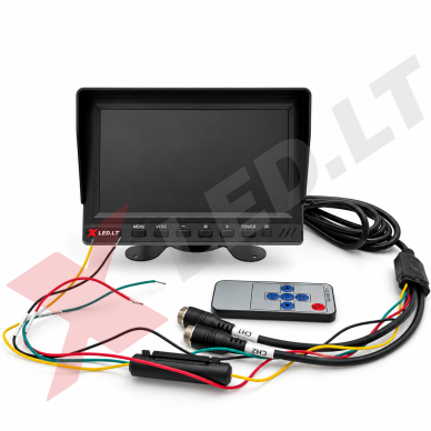 Parkavimo monitorius AHD 1080P DVR micro SD 7 colių 2 kanalai 4PIN 12V/24V 1