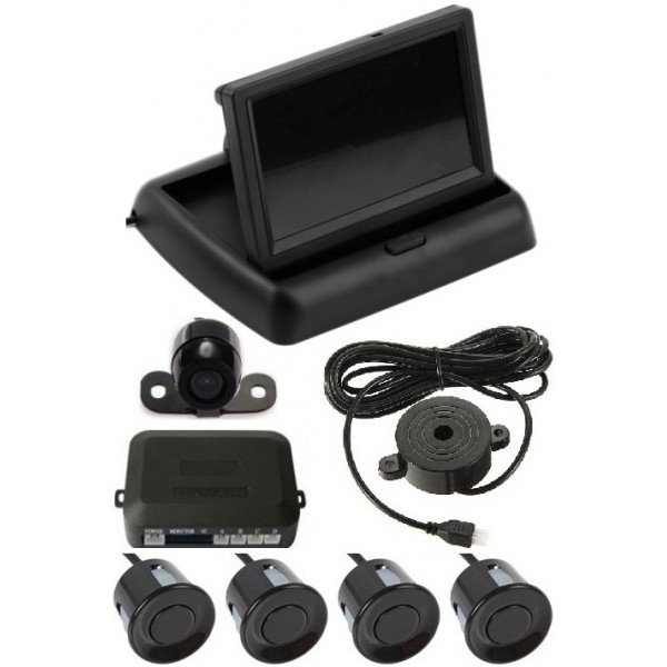 Parkavimo kameros 4.3" LCD išvažiuojančio monitoriaus 4-ių juodos spalvos jutiklių "EAGLE" sistema Parkavimo kameros 4.3" LCD išvažiuojančio monitoriaus 4-ių juodos spalvos jutiklių "EAGLE" sistema