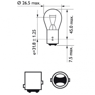 PHILIPS PR21/5W BAW15D raudona halogeninė lemputės 12V 21/5W 12495CP 1 PHILIPS PR21/5W BAW15D raudona halogeninė lemputės 12V 21/5W 12495CP 1