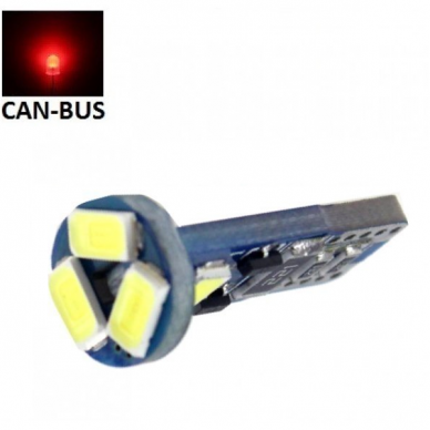 Raudona LED CAN BUS lemputė T10 / W5W - 5 LED Raudona LED CAN BUS lemputė T10 / W5W - 5 LED
