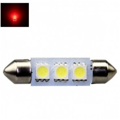 Raudona led F10 / c5w 39mm, 3 led lemputė automobilio numerio, salono apšvietimui Raudona led F10 / c5w 39mm, 3 led lemputė automobilio numerio, salono apšvietimui