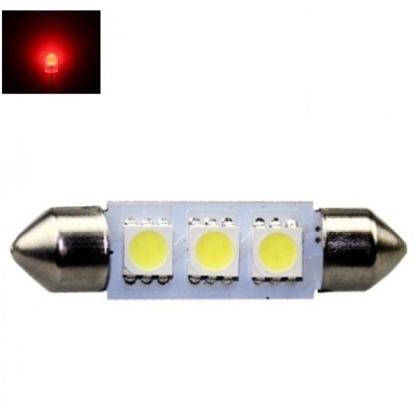 Raudona led F10 / c5w 39mm, 3 led lemputė automobilio numerio, salono apšvietimui