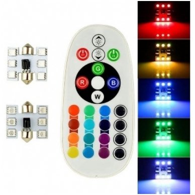 RGB F10 C5W 6 SMD - 12v led lempučių komplektas 1