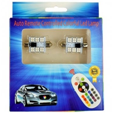 RGB F10 C5W 6 SMD - 12v led lempučių komplektas 2 RGB F10 C5W 6 SMD - 12v led lempučių komplektas 2