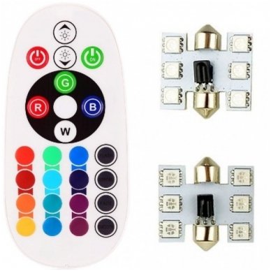 RGB F10 C5W 6 SMD - 12v led lempučių komplektas RGB F10 C5W 6 SMD - 12v led lempučių komplektas