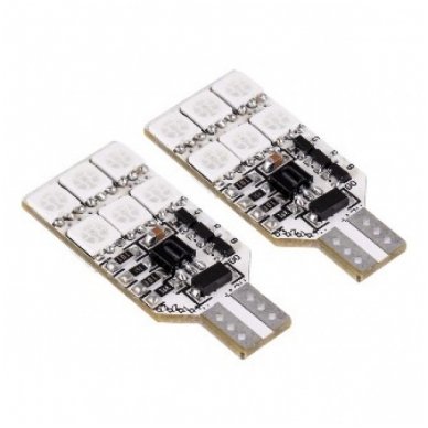 RGB T10 W5W 12 SMD - 12v led lempučių komplektas 2 RGB T10 W5W 12 SMD - 12v led lempučių komplektas 2