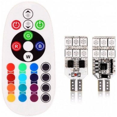 RGB T10 W5W 12 SMD - 12v led lempučių komplektas
