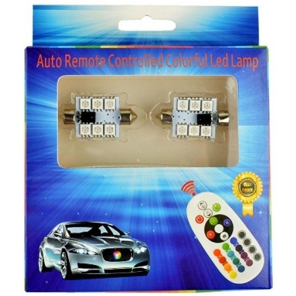 RGB F10 C5W 6 SMD - 12v led lempučių komplektas 2 RGB F10 C5W 6 SMD - 12v led lempučių komplektas 2